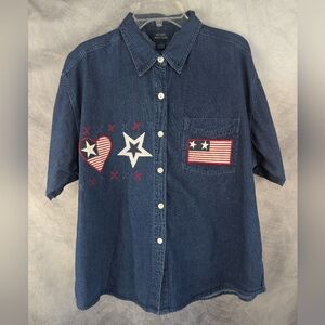 Natural Impressions XL Denim Patriotic Short Sleeve Shirt Pristine